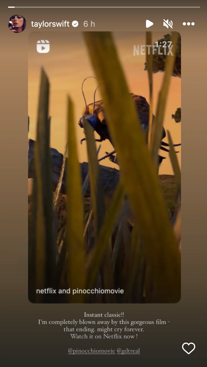 Taylor Swift elogia a Pinocchio de Guillermo del Toro