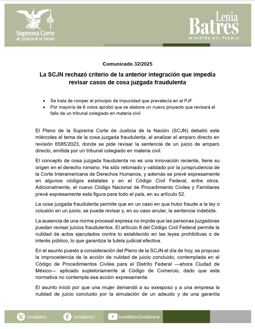 Caso de cosa juzgada fraudulenta en la SCJN