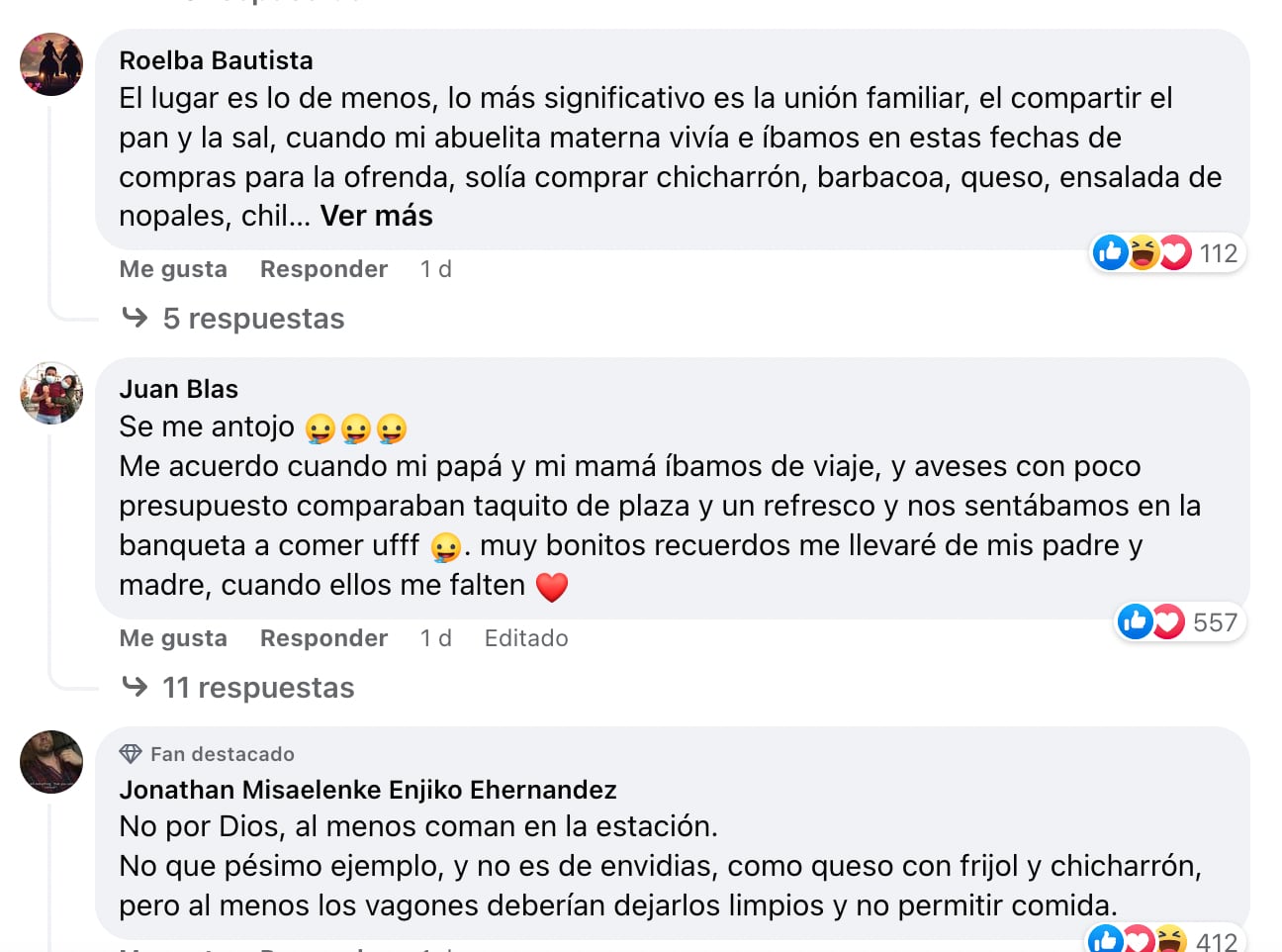 Comentarios a la familia comiendo taco placero