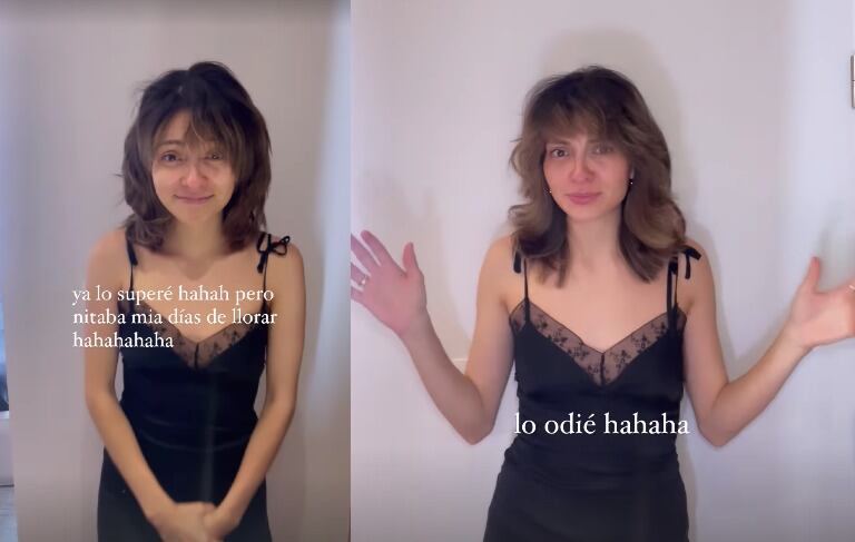 Anna Sarelly con corte de cabello e intento de peinado