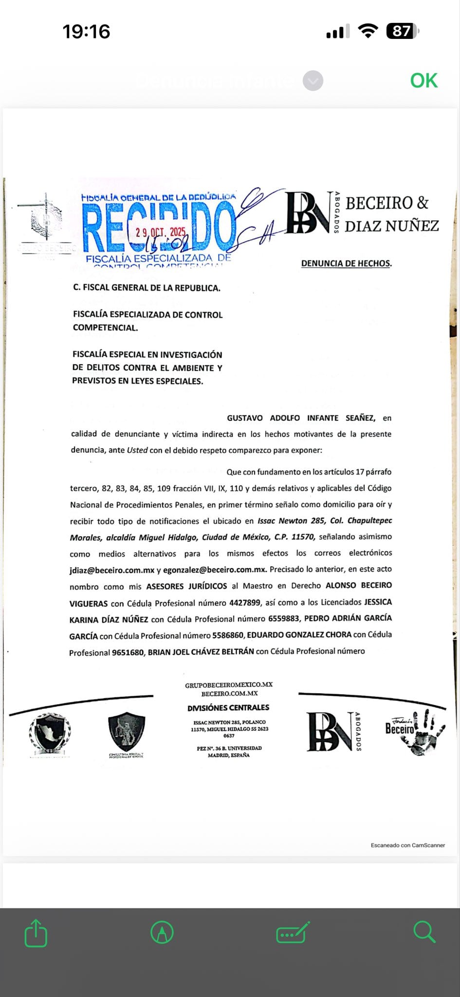 Gustavo Adolfo Infante hace constar que demandó a Sergio Mayer.