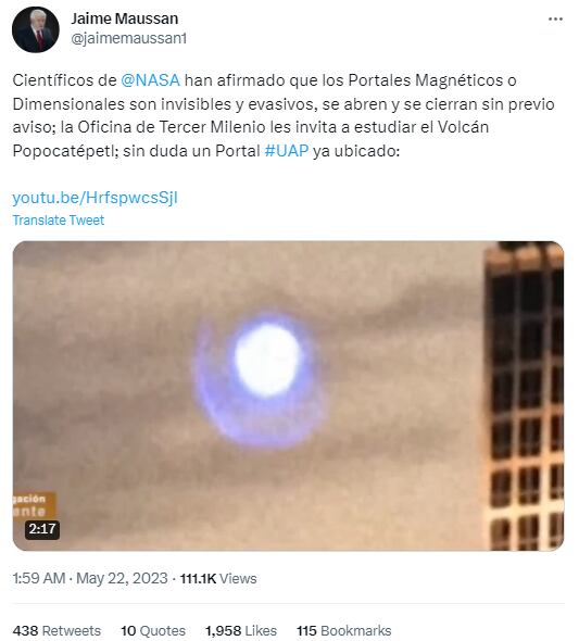 Jaime Maussan asegurando que el Volcán Popocatépetl debe estudiarse como un portal OVNI