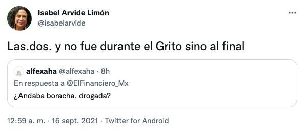 Respuesta de Isabel Arvide a tuitero