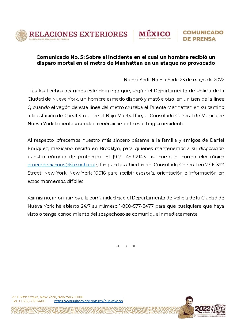 Comunicado del Consulado de México en Nueva York