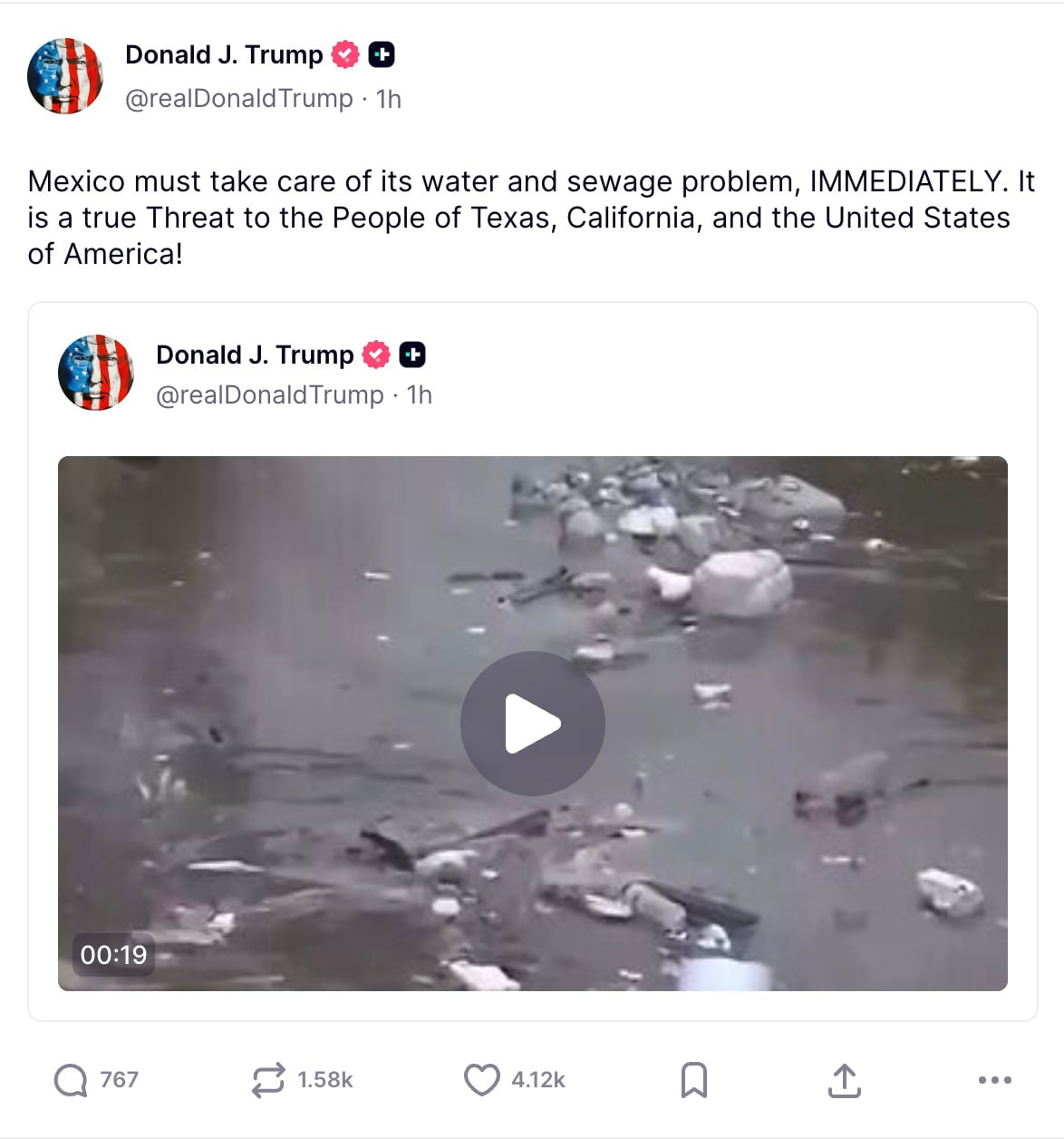 Donald Trump exige a México arreglar sus problemas de agua y alcantarillado