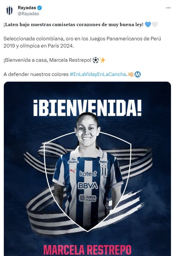 Rayadas de Monterrey anunciaron la llegada de Marcela Restrepo