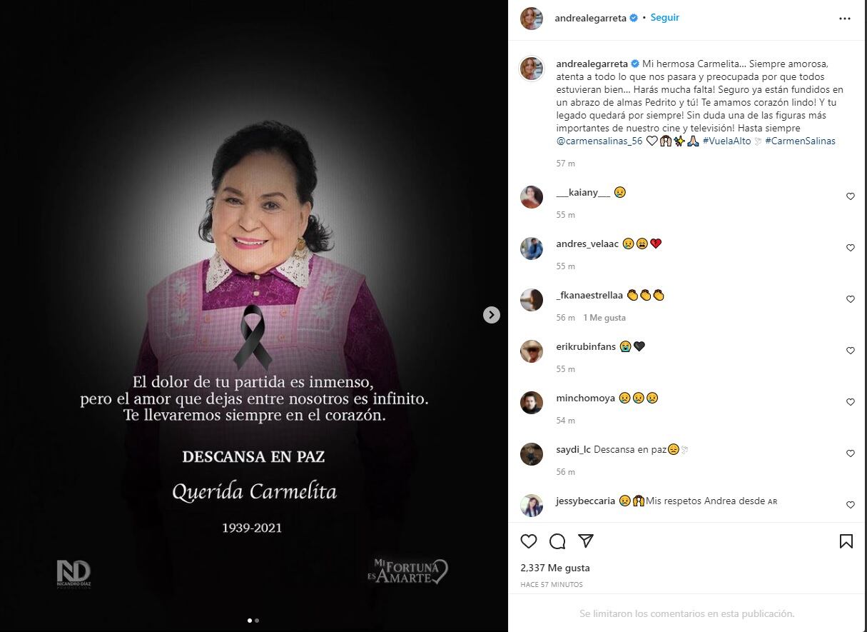 Andrea Legarreta se despide de Carmen Salinas