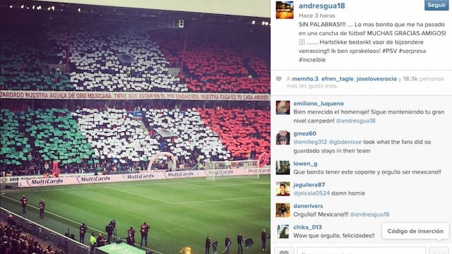 Andrés Guardado agradece el espectacular mosaico que le dedicó la afición del PSV
