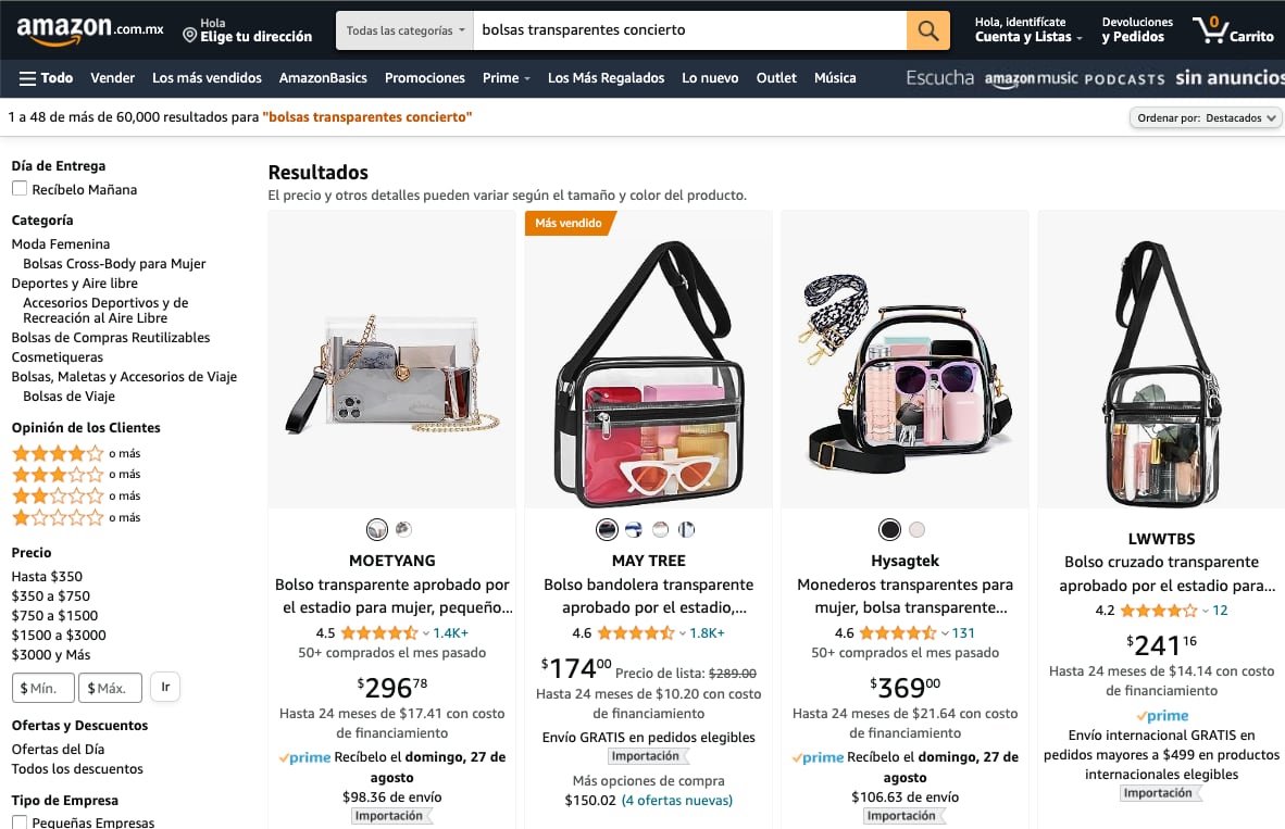 ¿Dónde comprarlas bolsas transparentes para el concierto Taylor Swift en el Foro Sol?