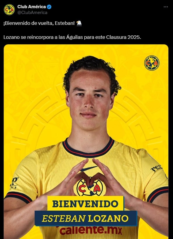 América anuncia el regreso de Esteban Lozano para el Clausura 2025