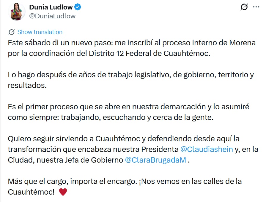 Dunia Ludlow se registra en Morena rumbo a una diputación federal por Cuauhtémoc