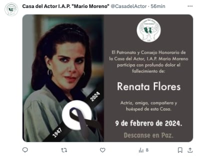 Confirman muerte de Renata Flores