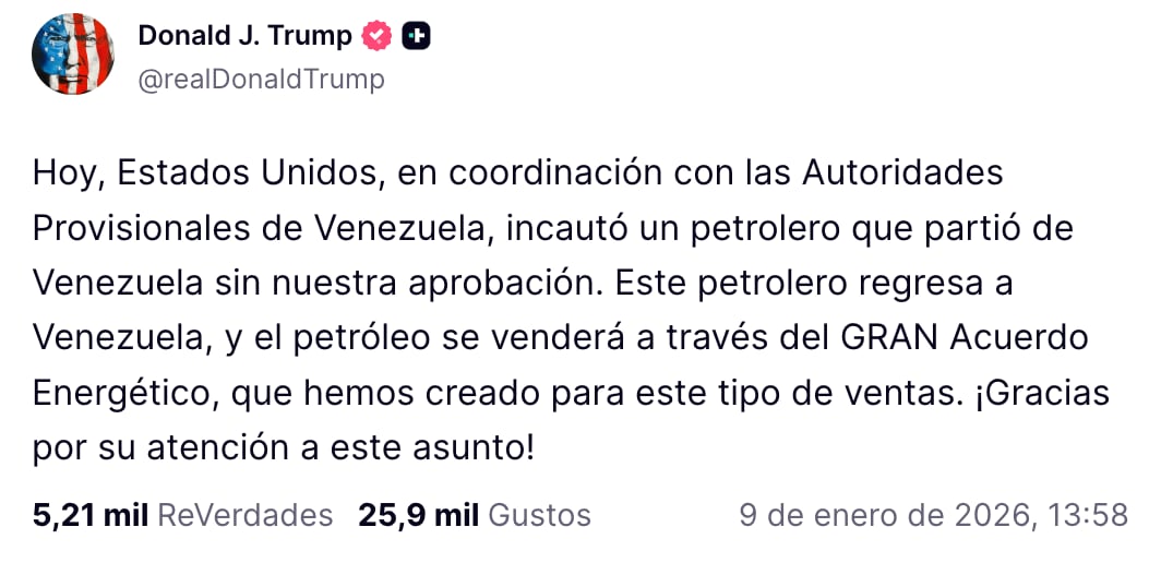 Donald Trump sobre el buque petrolero incautado