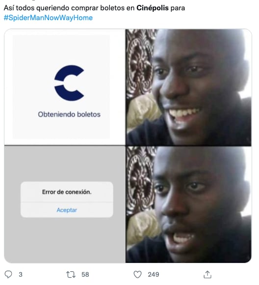 Memes de la caída de Cinépolis y Cinemex  tras la preventa de 'Spider-Man: No Way Home'