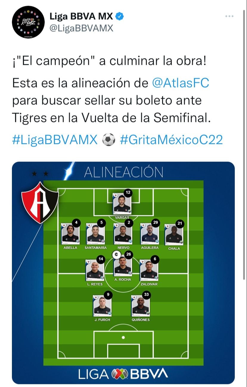 Así se para el Atlas FC en búsqueda del pase a la final de la Liga MX.