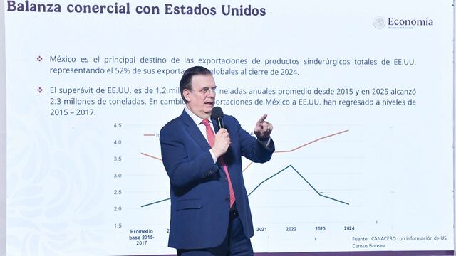 Marcelo Ebrard, secretario de Economía, durante la conferencia matutina realizada en Palacio Nacional, en la que informó sobre las implicaciones del alza del 25% en aranceles en acero y aluminio proclamada por el gobierno estadounidense