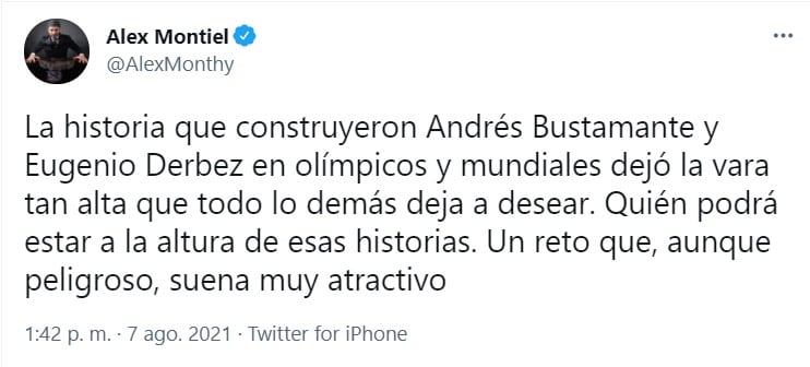 Publicación de Alex Montiel en Twitter