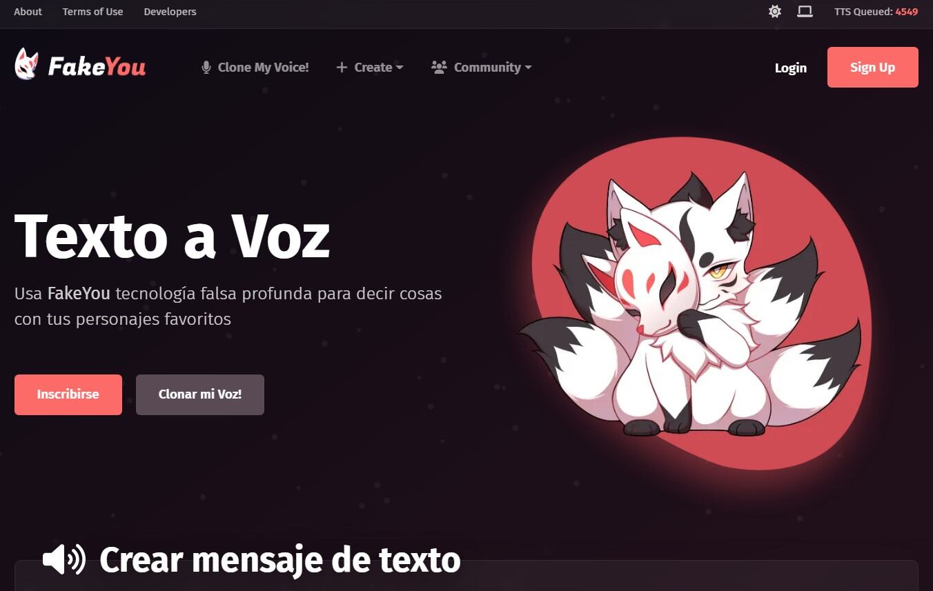 Página web que hace deepfake audio.