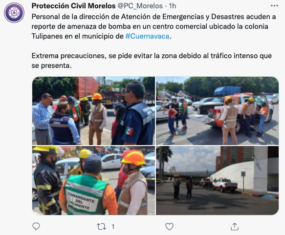Elementos de Protección Civil de Morelos atendiendo amenaza de bomba.