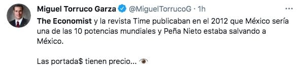 Tuit de Miguel Torruco Garza