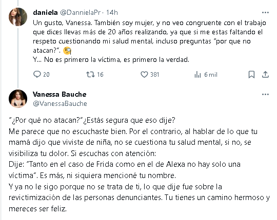 Discusión entre Vanessa Bauche y Daniela Parra.