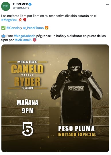 Peso Pluma sí estará en pelea del Canelo Álvarez con John Ryder