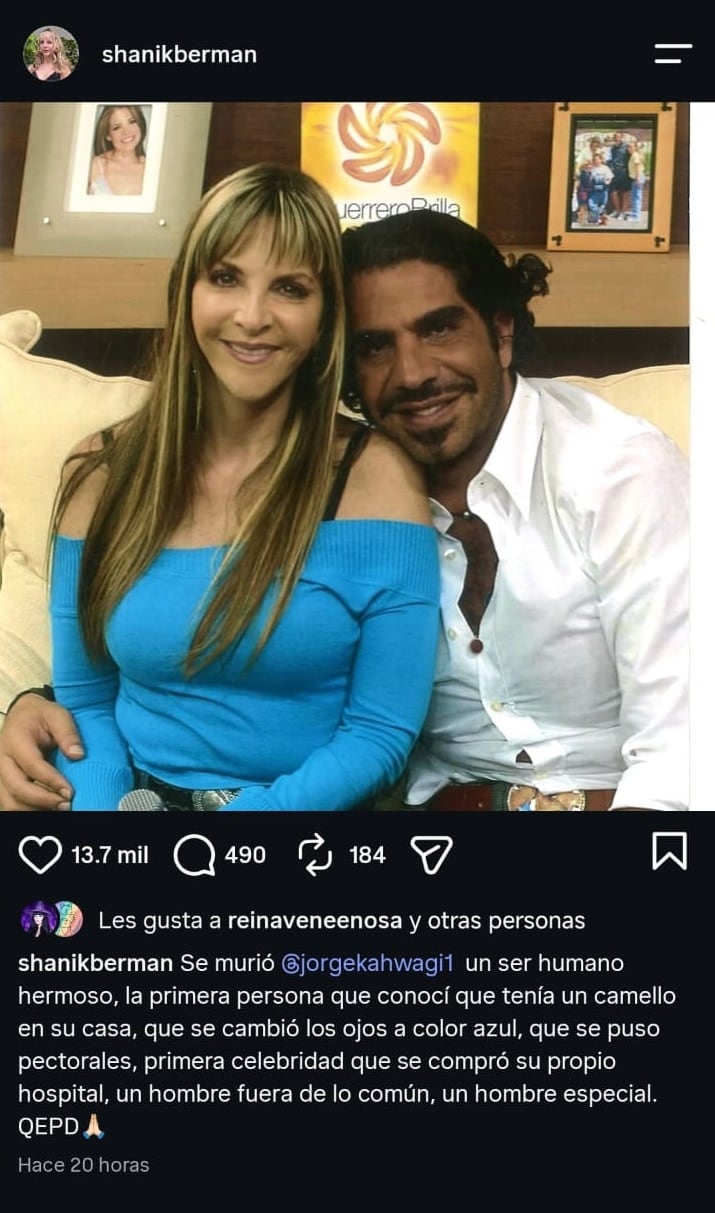 Shanik Berman lamenta la muerte de Jorge Kahwagi.