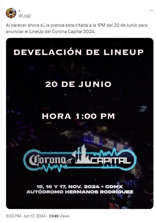 Fecha y hora exacta para conocer el cartel del Corona Capital 2024