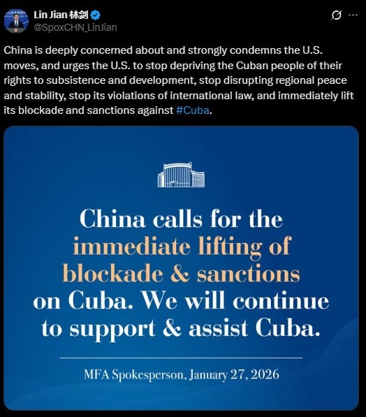 China aumenta la tensión con Estados Unidos y exige el fin de sanciones a Cuba