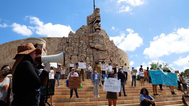 Protesta contra el Tren Maya en Yucatán.