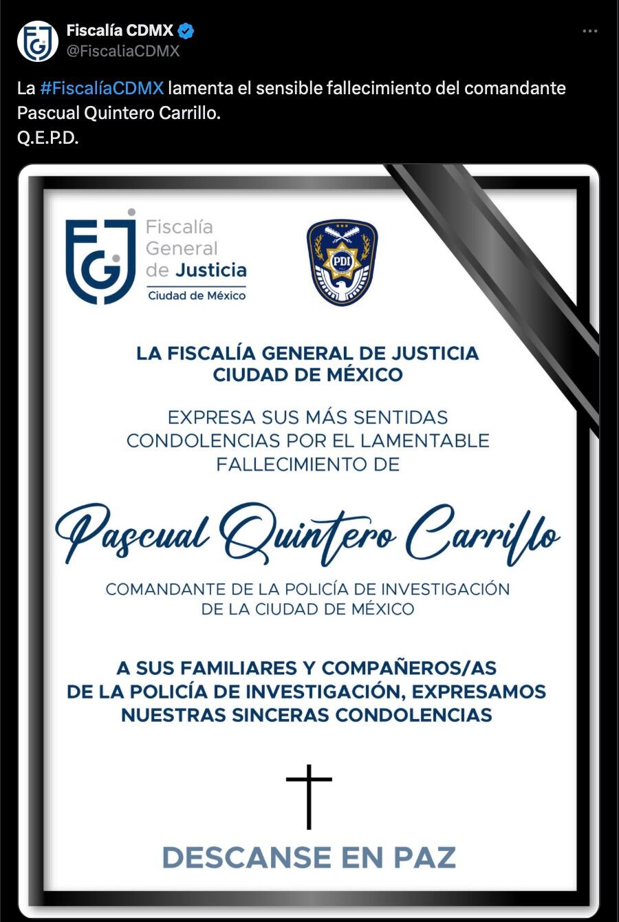 Pascual Quintero Carrillo, mando de la Fiscalía CDMX murió por una caída