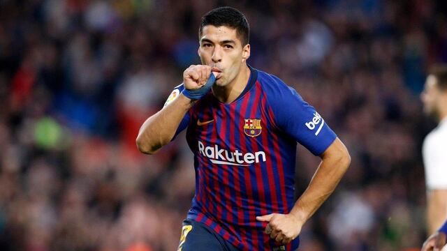Luis Suárez festeja gol con el Barcelona.