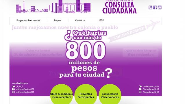 El IEDF indicó que los ciudadanos podrán participar en la consulta sobre presupuesto participativo en donde podrán decidir sobre las propuestas que podrán ser implementadas en sus colonias.