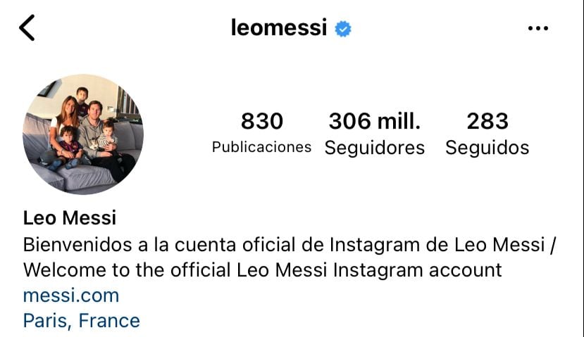 Captura de pantalla del Instagram de Messi