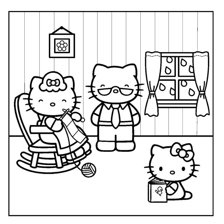 Dibujos de Hello Kitty y su mamá para colorear