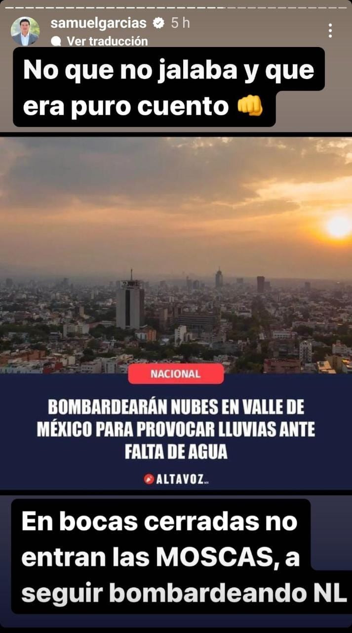 ¿Samuel García tenía razón? Presume que en la CDMX y Estado de México le copian con bombardear nubes por sequía