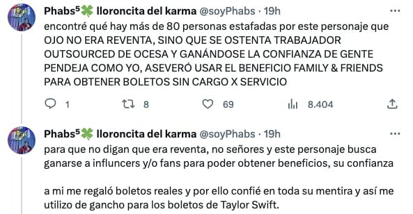 Phabs revela la identidad del estafador de Pablo Chagra y Ricardo Peralta por los boletos de Taylor Swift.