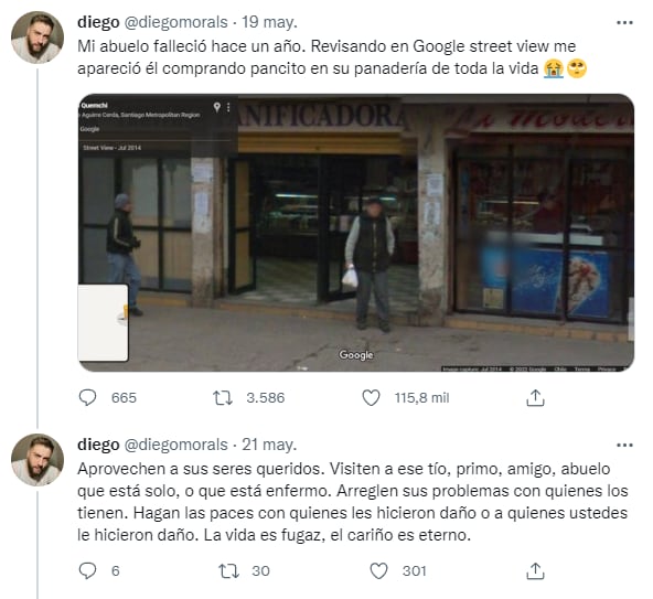 Encuentra a su abuelo fallecido en foto de Google Maps