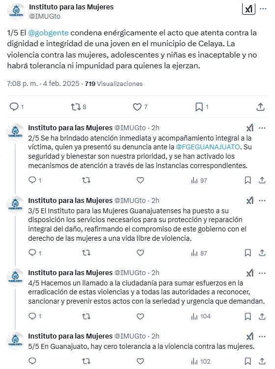 Fiscalía de Guanajuato atrajo caso de agresión a joven en Celaya; Instituto de la Mujer estatal brindará acompañamiento