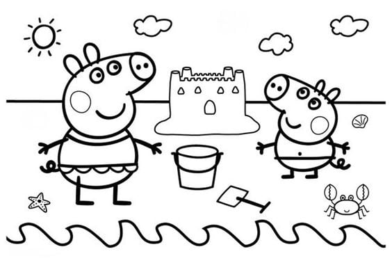 Dibujo de Peppa Pig de vacaciones en la playa