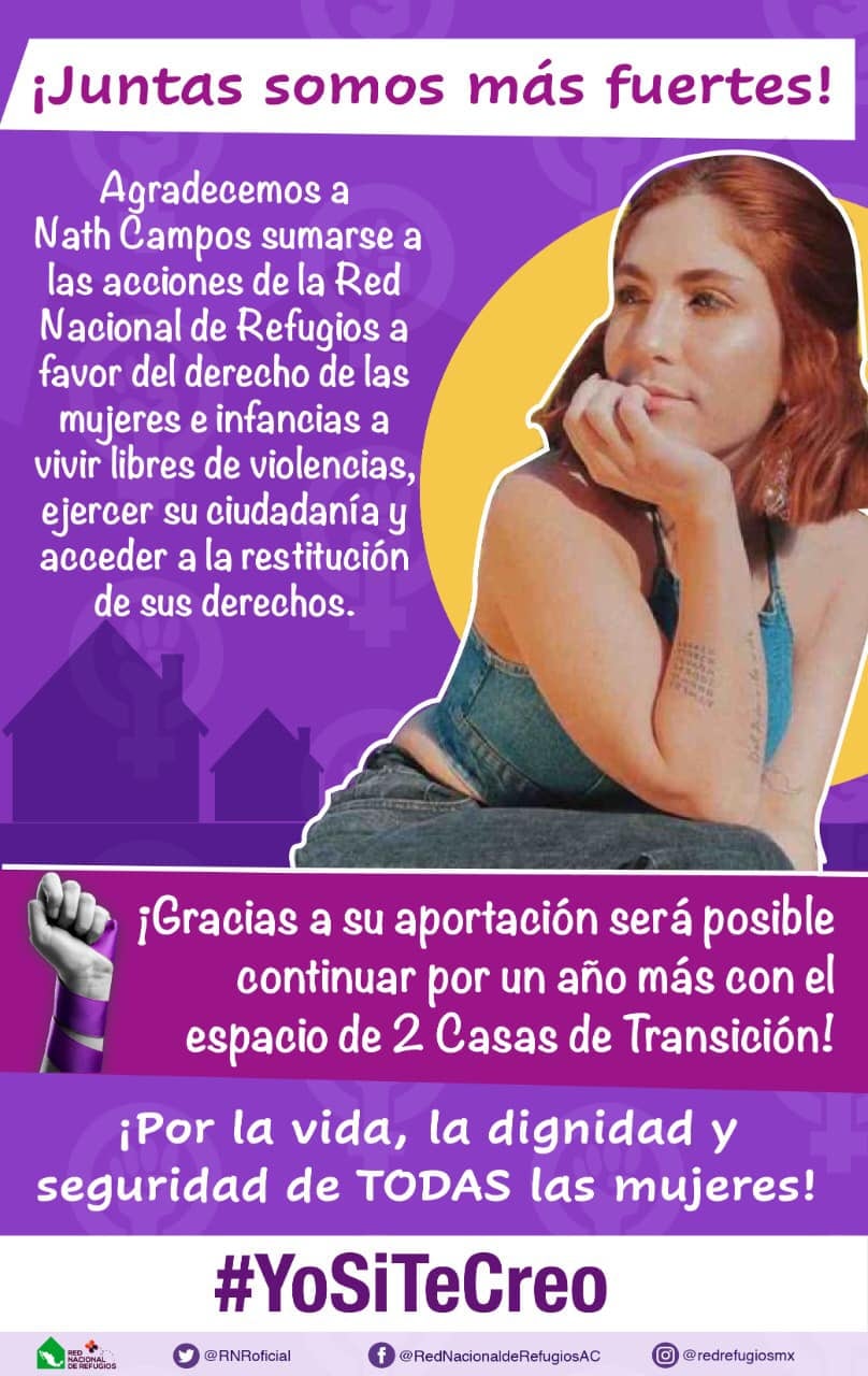 La Red Nacional de Refugios agradece a Nath Campos