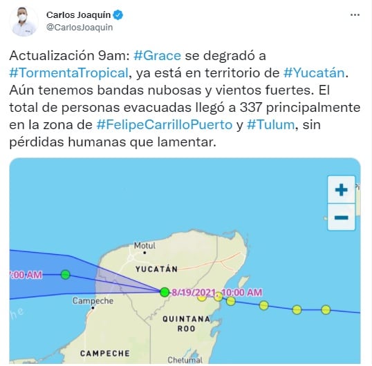 Grace se degrada a tormenta tropical