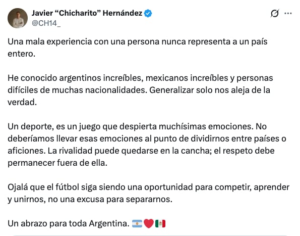 Chicharito sobre polémica con Hugo Belassone