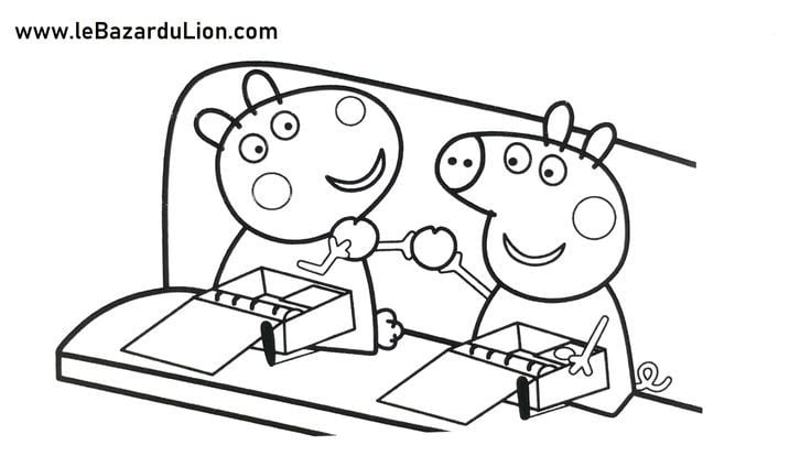 Dibujos de Peppa Pig y Señora Gacela en la escuela para colorear por el Día del Maestro