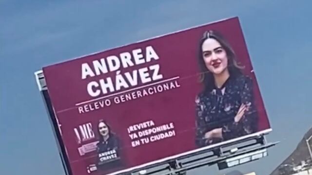 Andrea Chávez se promociona en espectaculares de Ciudad Juárez.