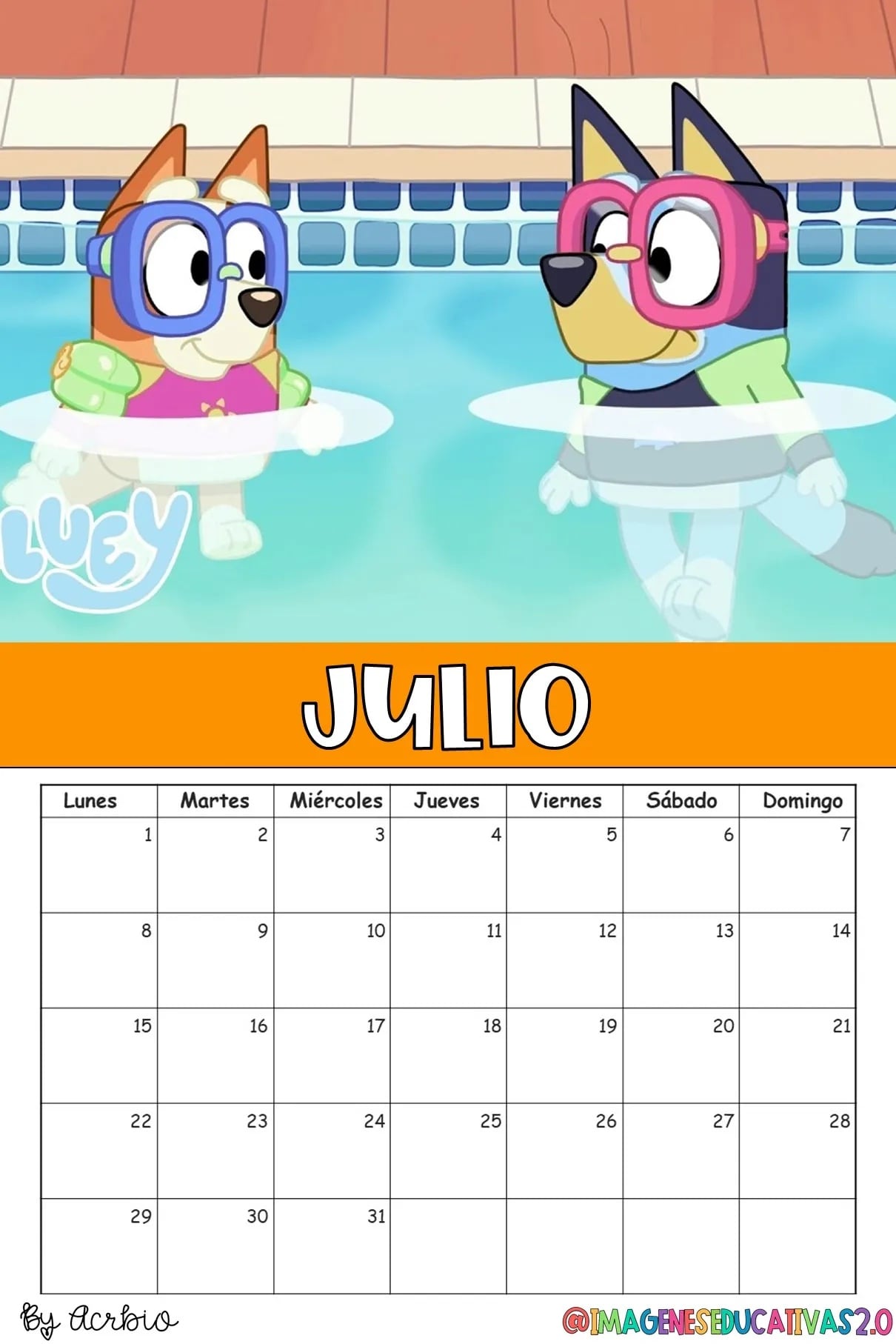 Calendario de Bluey 2024: Plantilla para editar e imprimir