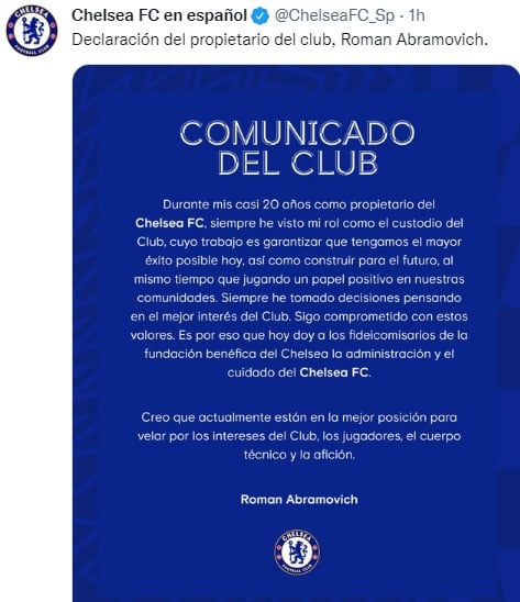 Comunicado de Roman Abramovich