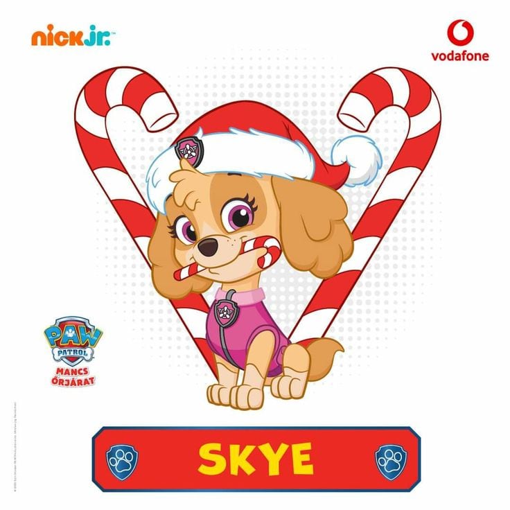 Invitación navideña de Paw Patrol con Skye y bastones de caramelo