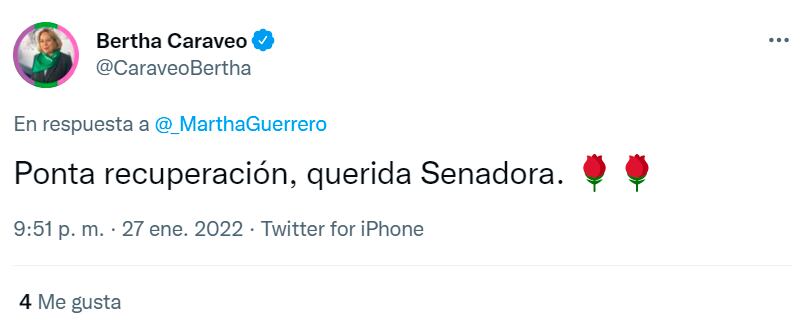 Tuit de Bertha Caraveo senadora de Chihuahua por Morena