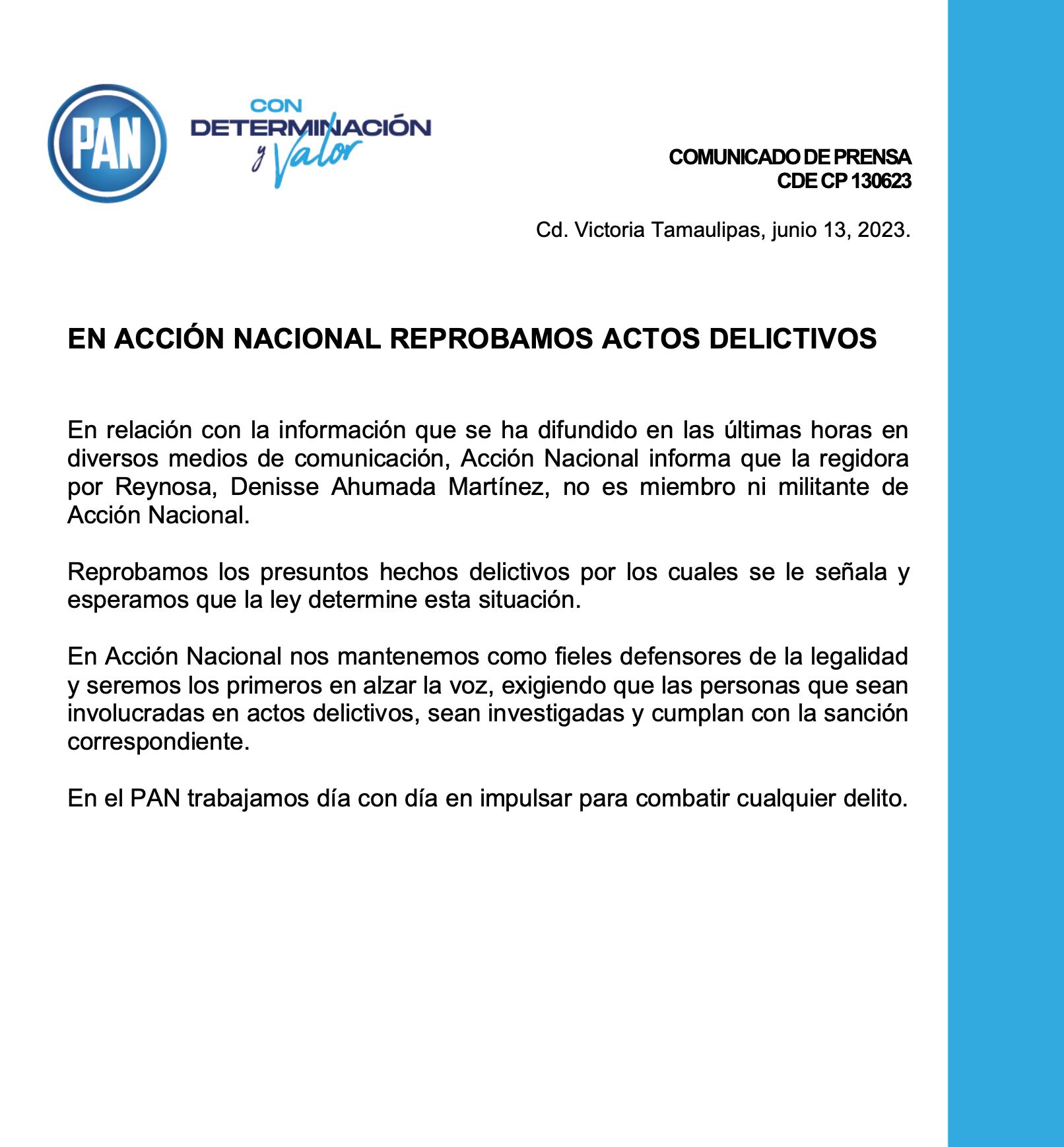 PAN desmiente que Denisse Ahumada Martínez sea militante